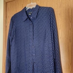 The Limited Womens Sz L NAVY Print 100% Silk Shirt Button Long Sleeve Vintage